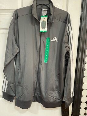 adidas Gray Track Jacket with White Sleeve Stripes
